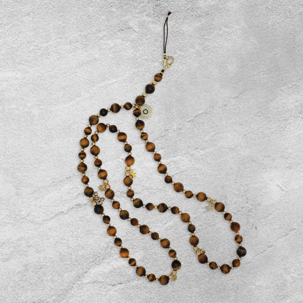 Tiger Eye Phone Chain with Pave Charms